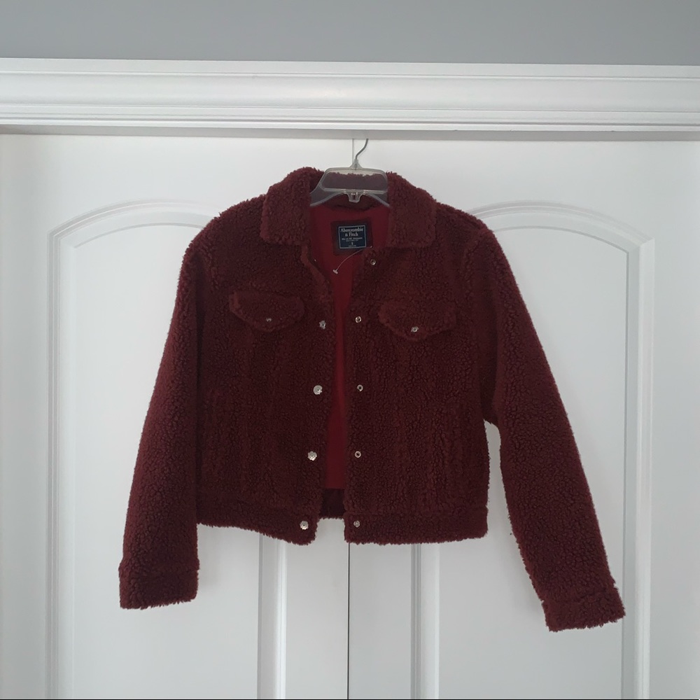 Abercrombie Burgundy Sherpa Trucker Jacket